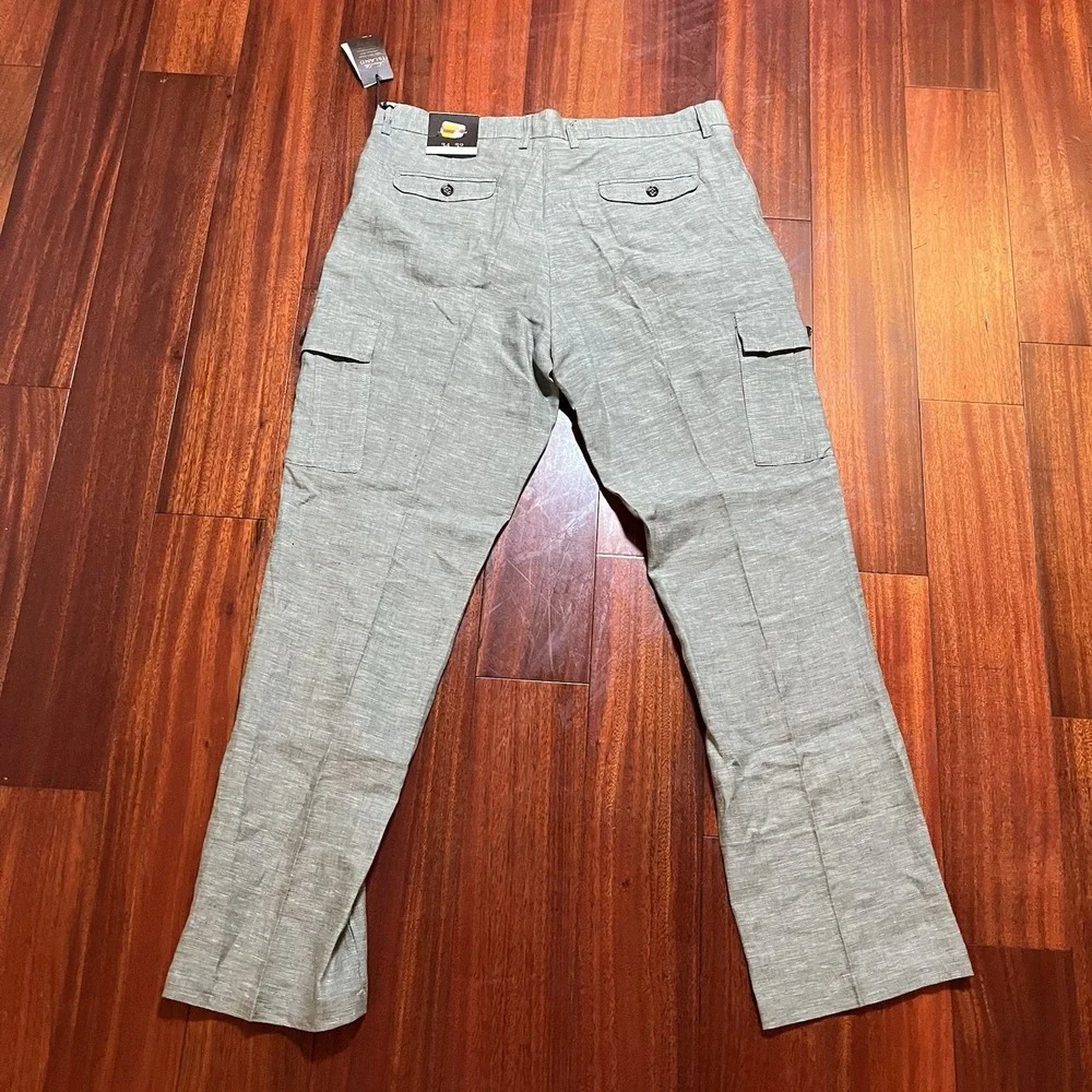 Tasso Elba Island Pants Mens 34x32 Gray 100% Linen Cargo Preppy Casual NEW